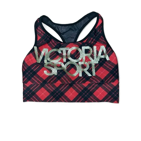 Victoria Sport Plaid Red Black Sports Bra Razorback Athletic Size Small - Picture 1 of 8
